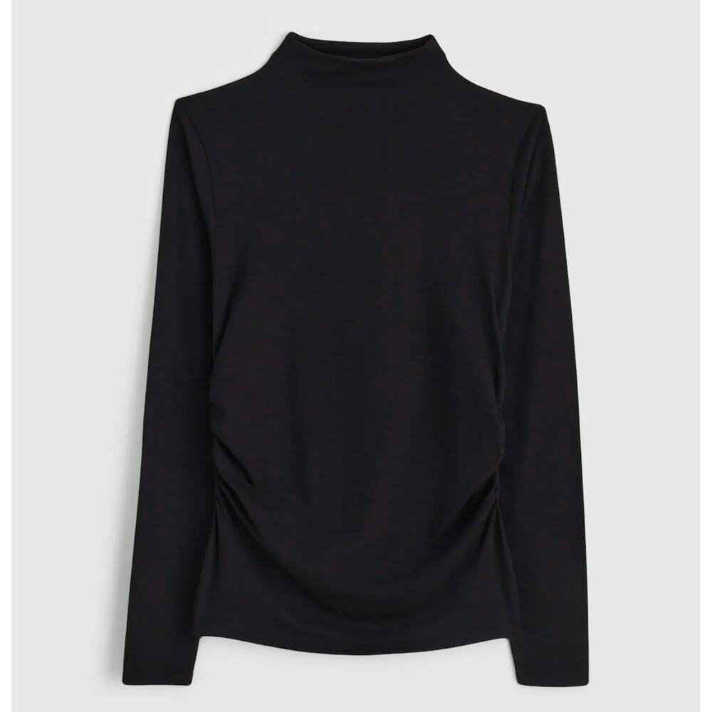 Madewell | NWT Ruched Mockneck Long Sleeve Top Black | Sz S